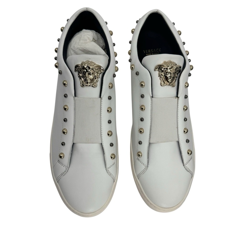 Versace Women's White Leather Medusa Studded Slip-On Sneakers Size 40‎ (10 US)